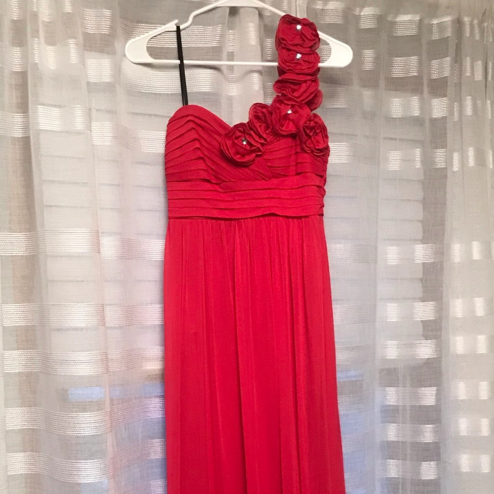 Pink, flower one shoulder formal dress